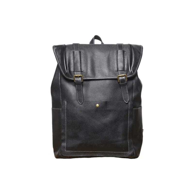 LARTIGENT Top Grain Cow Leather Soft Leather Large Capacity Casual Computer Backpack Men's Black-0