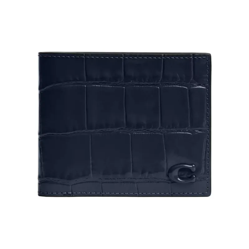 COACH Leather With Refined Calfskin Wallet Mini Men's Marine Blue-0