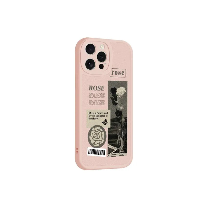 Wei Xin Leather Material Pore Rose Rose Phone Cases Compatible With IPhone 16/15 Pro Max/Apple 13/14 Pro/Max-3