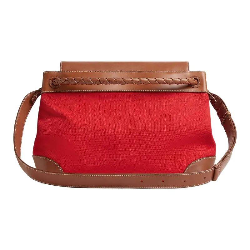 Bottega Veneta Andiamo Series Linen Shoulder Bag Men's Scarlet With Light Wood-2