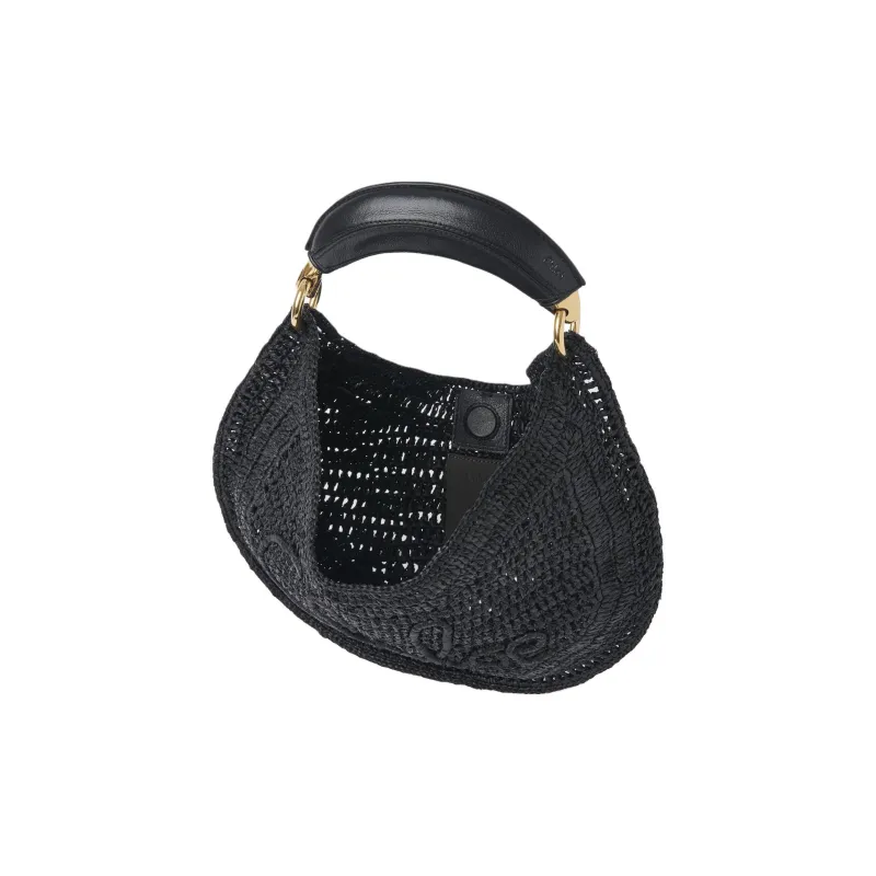 Chloe Raffia Crescent Bag, Handbag, Shoulder Bag Women's Black-3