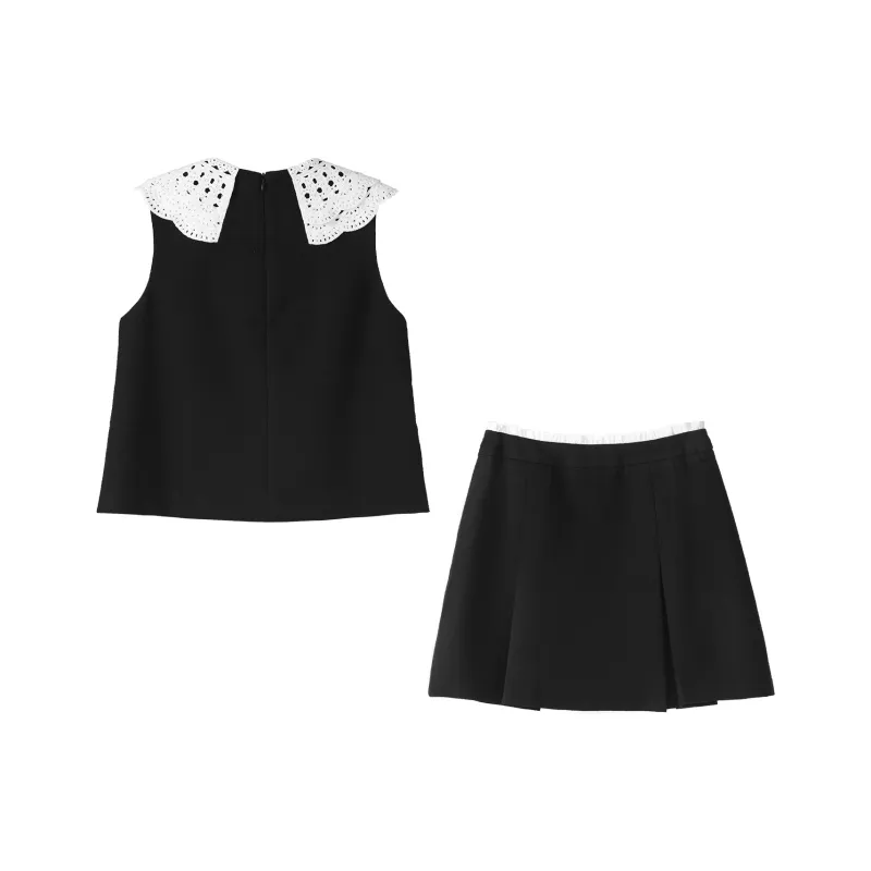 Fstudio Korean Style Chanel Inspired Patchwork Ruffle Collar Top And Skirt Set Women's-2