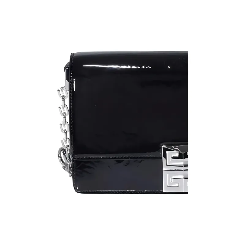 GIVENCHY Sheepskin Cow Leather Patchwork Shoulder Bag Crossbody Bag Small Size Women's Black-4