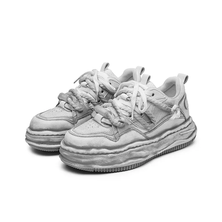 APRHE Anti Slip And Wear Resistant Height Increasing Low Top Skateboard Shoes Unisex Distressed White-1