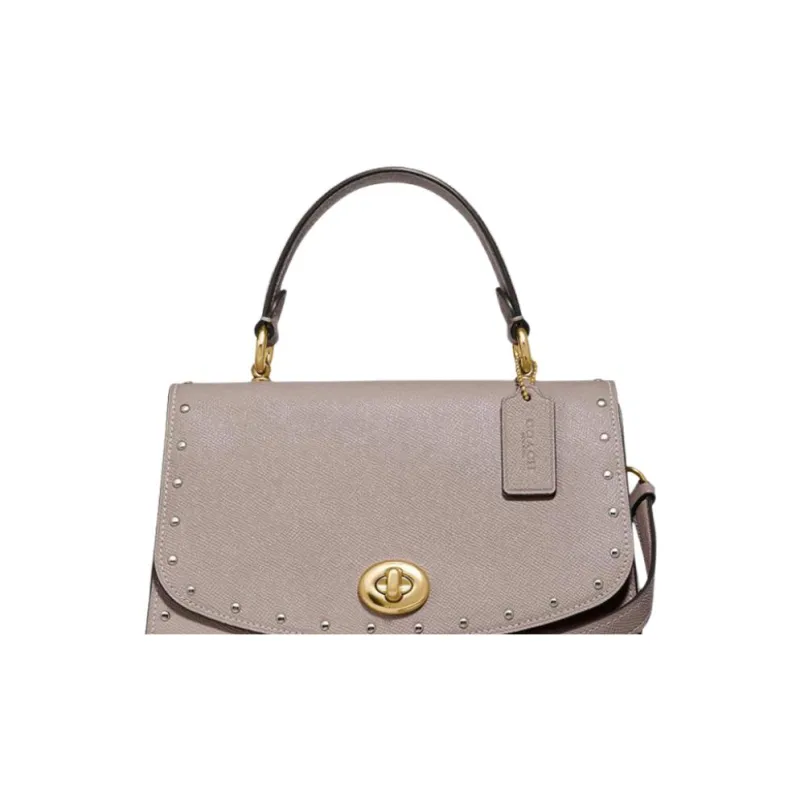 COACH Tilly Twill Leather Handbag Shoulder Bag Crossbody Bag Medium Size Women's Ash Gray Birch/Gold-3
