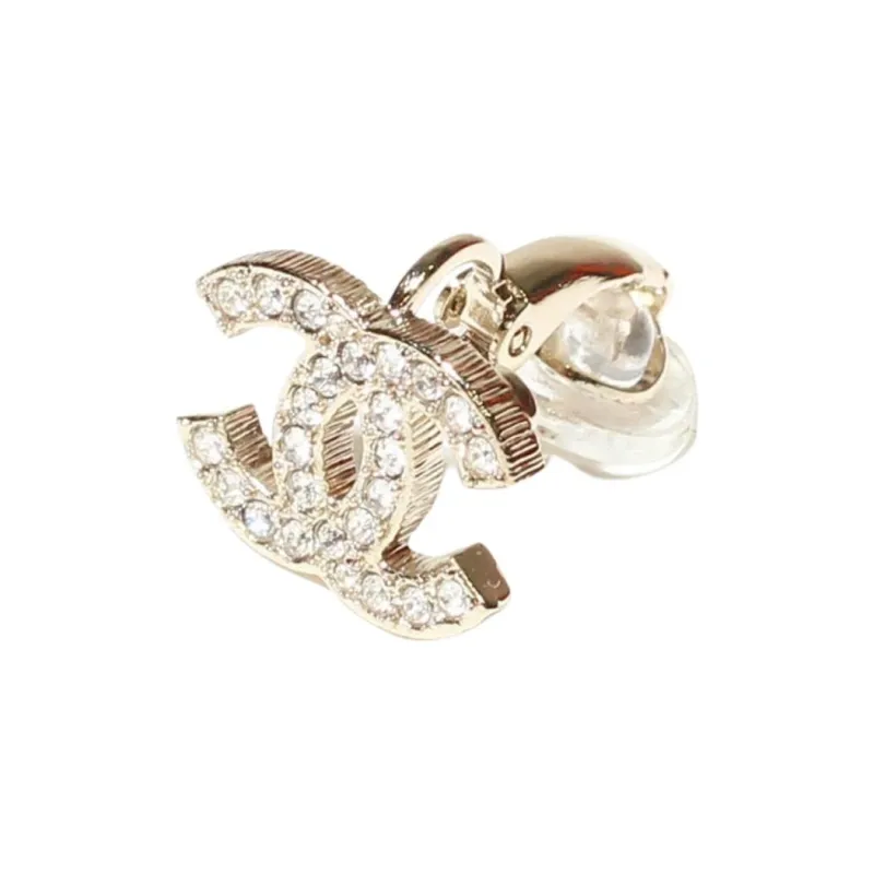 CHANEL Metal, Rhinestone Clip On Earrings Women's Gold-1