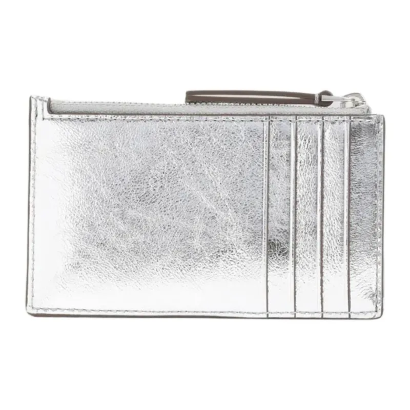 TORY BURCH Kira Leather Card Holder Women's Silver-3