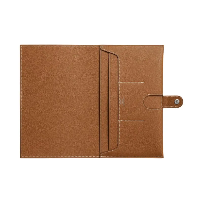 HERMES Evercolor Leather Wallets Card Holders Women's Gold Brown-1