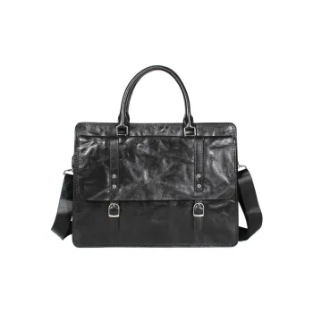 DOSRFINI Cow Leather Handbag Shoulder Bag Crossbody Bag Briefcase Regular Men's Black