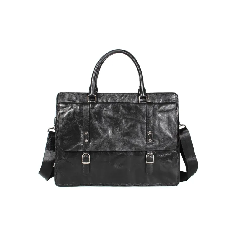 DOSRFINI Cow Leather Handbag Shoulder Bag Crossbody Bag Briefcase Regular Men's Black-0