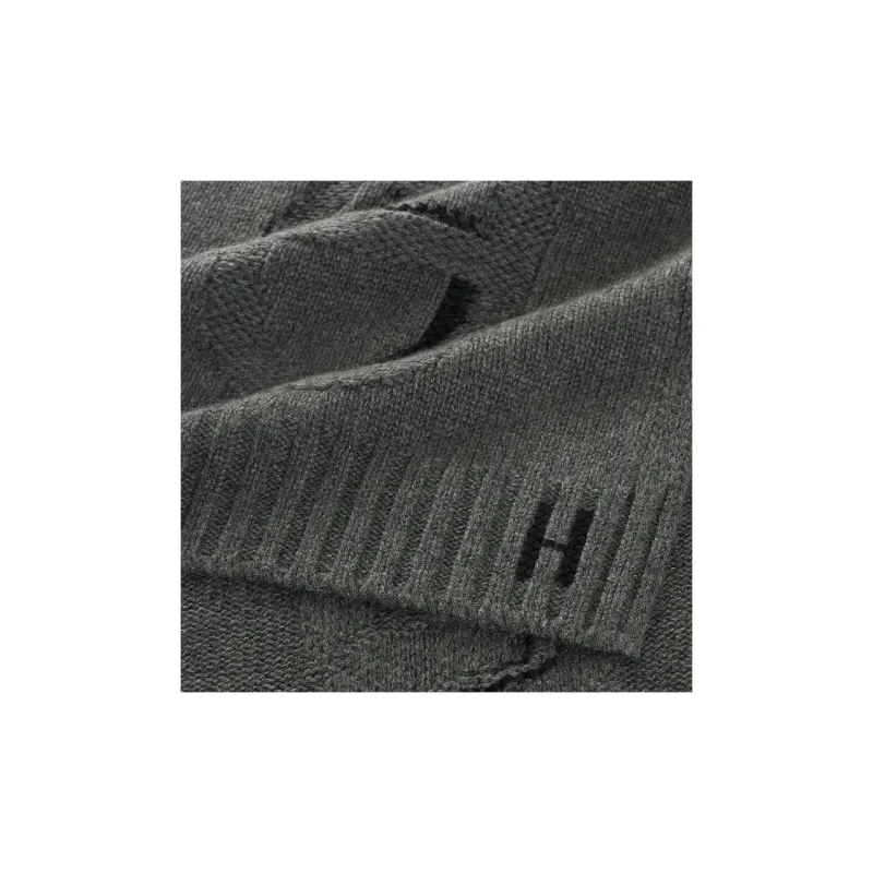 HERMES Cashmere Knit Scarves Unisex Gray-1