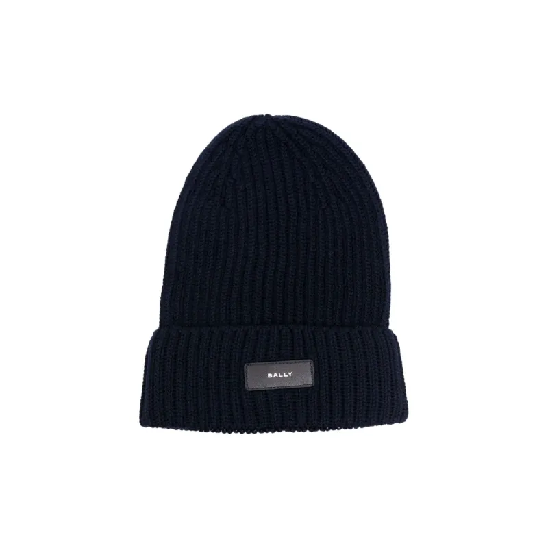 BALLY Merino Wool Beanies Unisex Midnight Blue-0