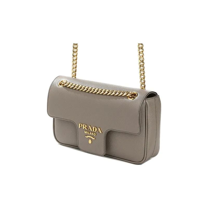 PRADA Saffiano Cow Leather Crossbody Bag Shoulder Bag Women's Gray-1