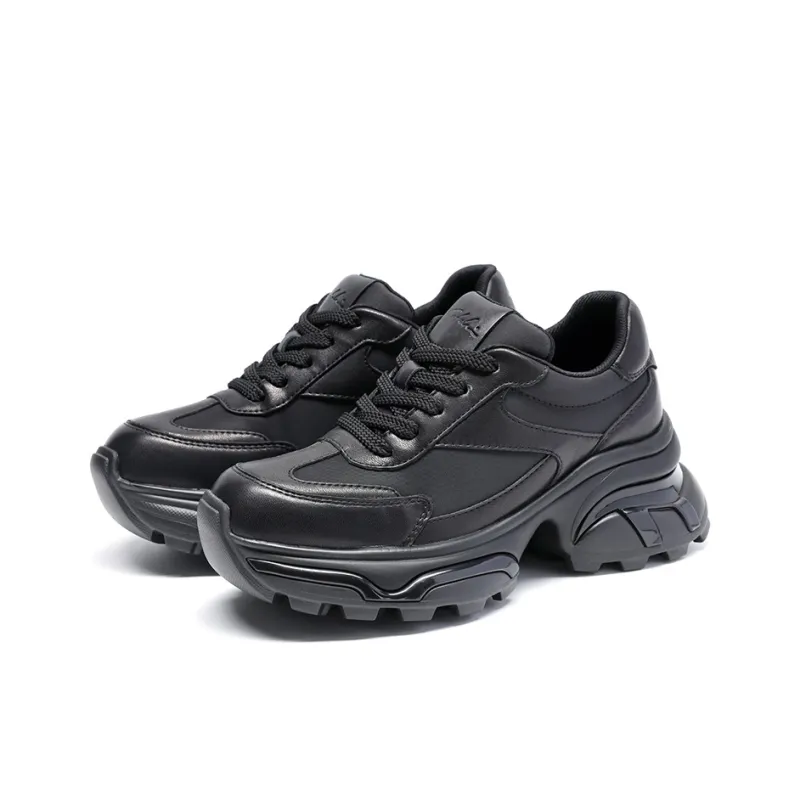 Satchi Height Increasing Wear Resistant Slip Resistant Low Top Chunky Sneakers Women's Black 7cm-2