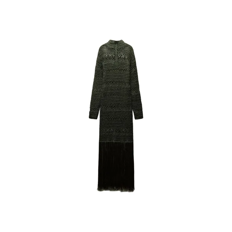 ZARA Long-Sleeved Dresses Women's Green-1