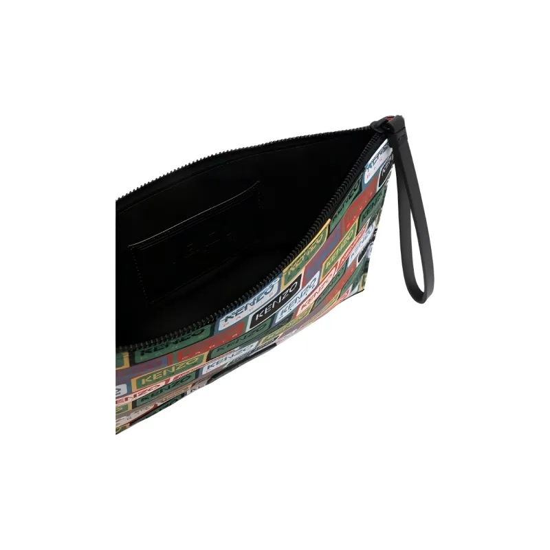 KENZO Leather Detail Clutch Large Size Unisex Green-3