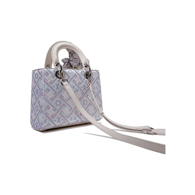 ESNSY Zhuangjin Lady Dior Bag, Shoulder Bag, Crossbody Bag, Handbag Women's Silver Purple/Pure White-3
