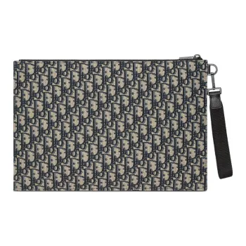 DIOR OBLIQUE Cotton Clutch Men's Beige & Black