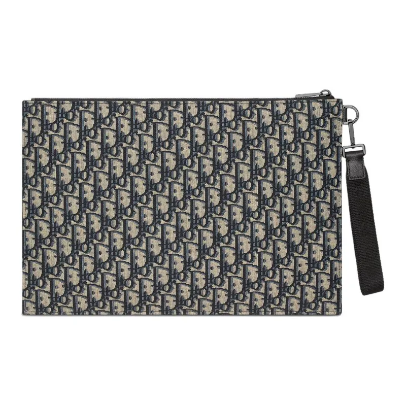 DIOR OBLIQUE Cotton Clutch Men's Beige & Black-0