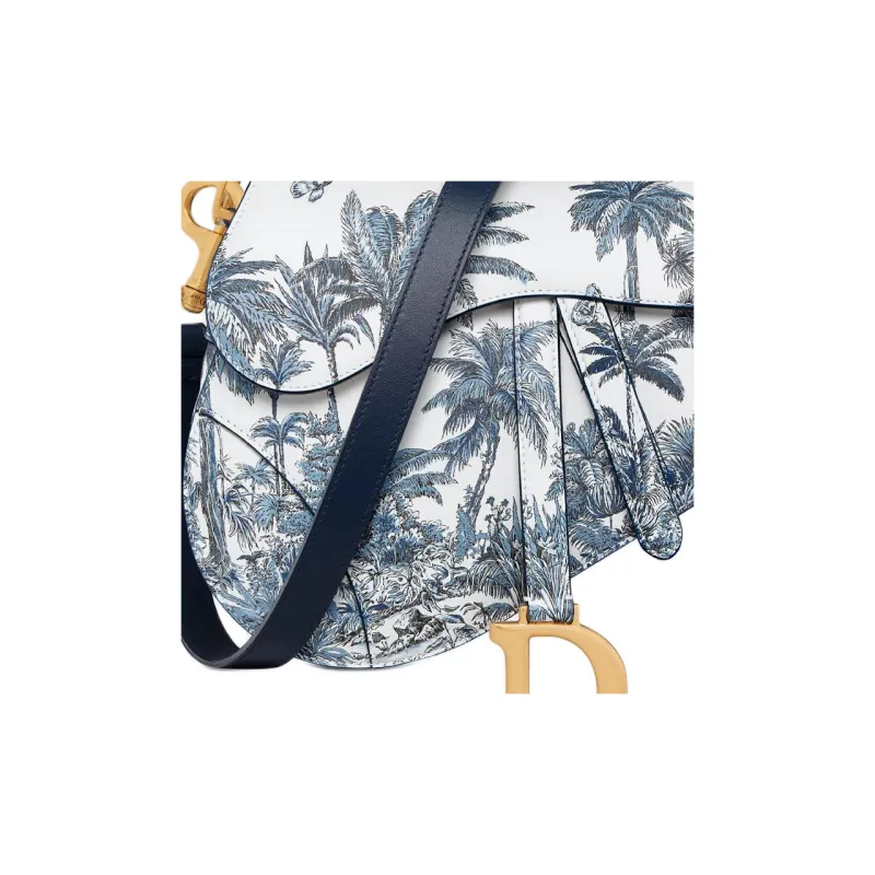 DIOR Saddle Calfskin Saddle Bag, Crossbody Bag, Shoulder Bag Women's Blue & White-5