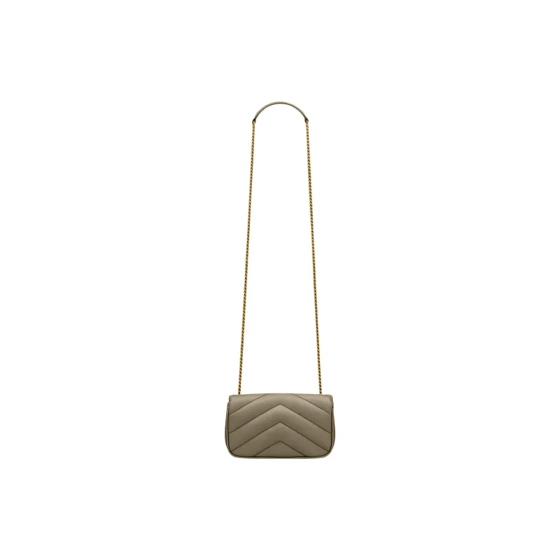 SAINT LAURENT LOULOU Lambskin Shoulder Bag, Crossbody Bag Mini Women's Dark Brown-3