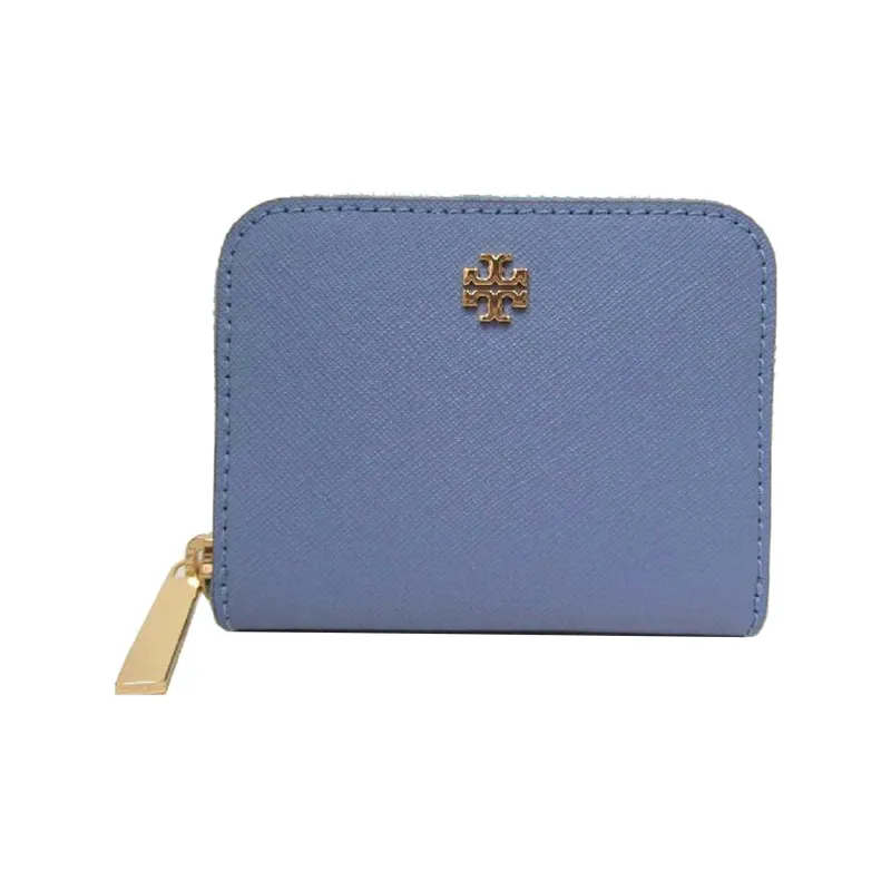 TORY BURCH Emerson Cross Grain Leather Wallet Women's Blue-0