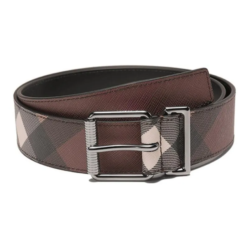 Burberry Plaid Button Belt Men's Dark Birch Brown Width 3.5cm-0