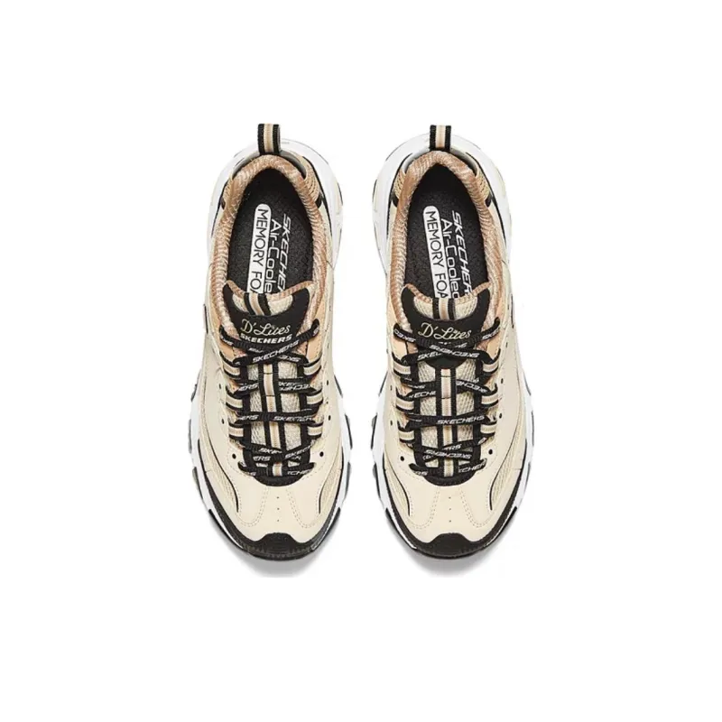 Skechers DLITES Non slip Lightweight Low Top Casual Shoes Women's Beige Black-4