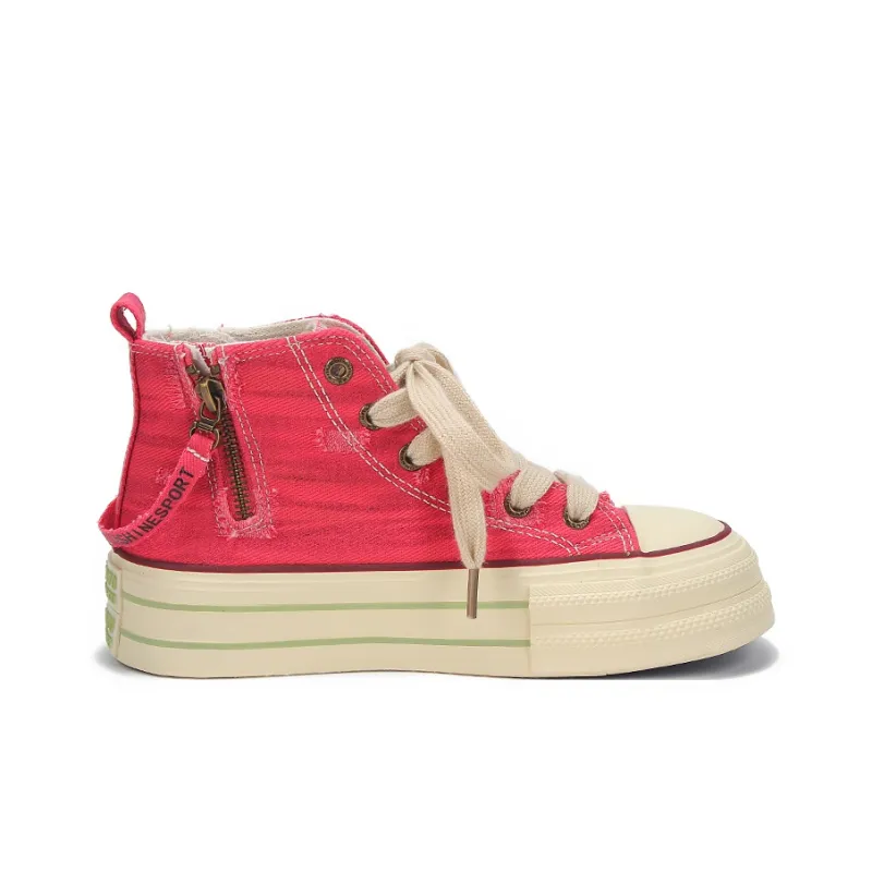 Yobn Anti Slip Wear Resistant High Top Skateboard Shoes Women's Red-1