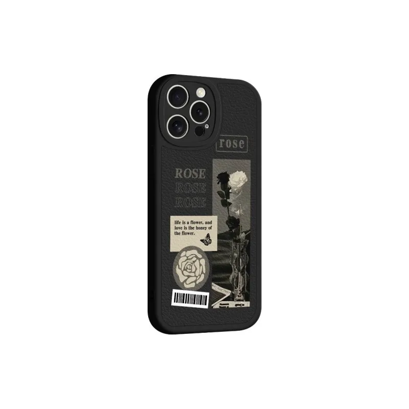 Wei Xin Leather Material Pore Rose Rose Phone Cases Compatible With IPhone 16/15 Pro Max/Apple 13/14 Pro/Max-5