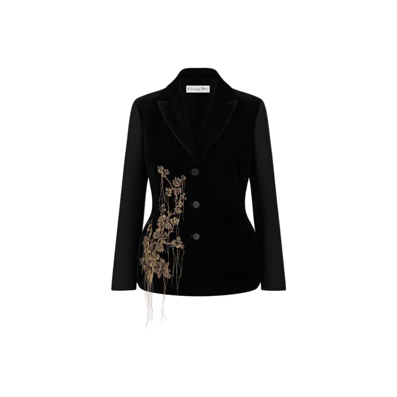 DIOR Embroidered Fitted Jacket Jackets & Coats Women's Black-0