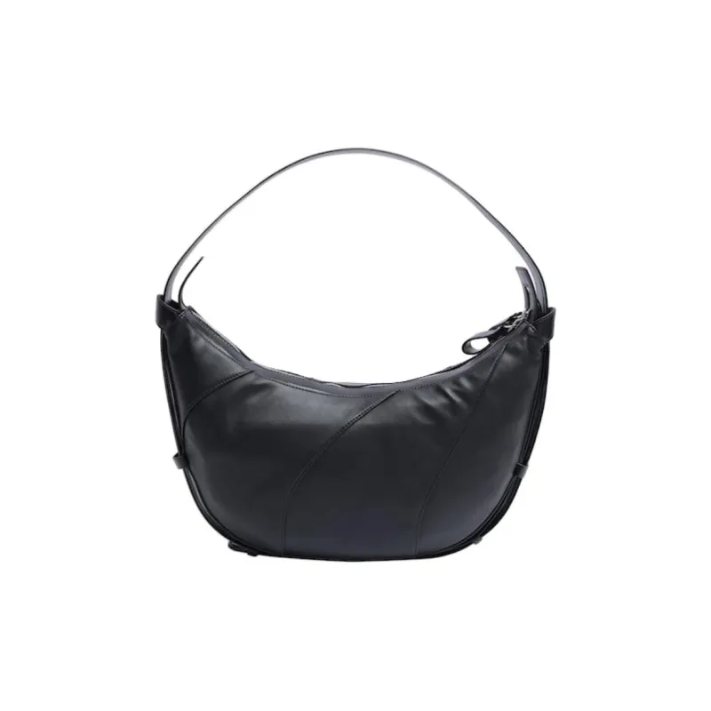 Shinpos Cow Leather One Shoulder Handbag Crossbody Bag Regular Unisex Black-1