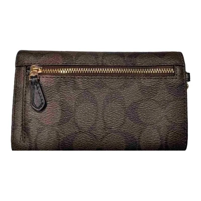 COACH Canvas With Leather Wallet With Cell Phone Pouch Small Size Women's Dark Brown-3