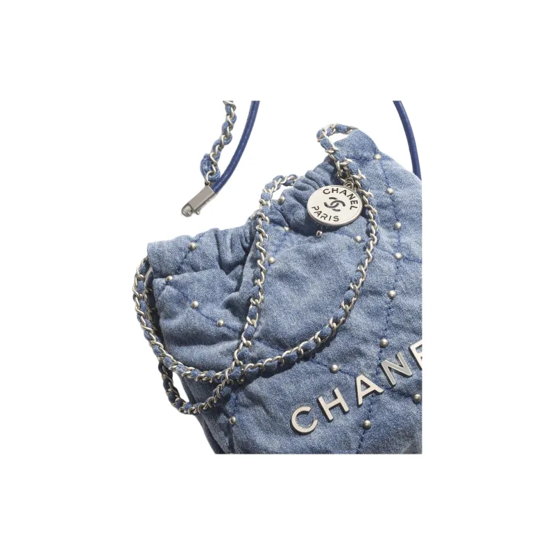 CHANEL 22Bag Washed Denim Handbag, Shoulder Bag, Crossbody Bag Mini Women's Denim Blue-3