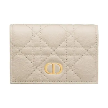 DIOR Caro Calfskin Wallet Women's Pink Beige & Lily Of The Valley Green