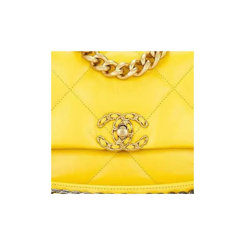 CHANEL 19Bag Lambskin Shoulder Bag Crossbody Bag Small Size Women's Yellow-3