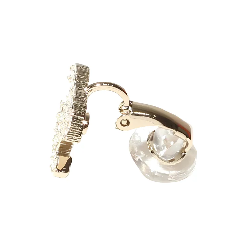 CHANEL Metal, Rhinestone Clip On Earrings Women's Gold-5