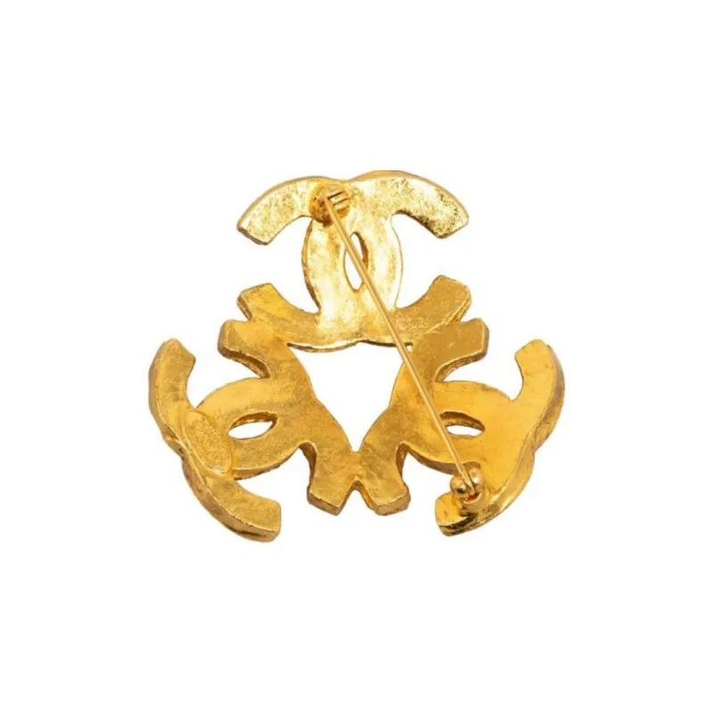 CHANEL 1994 Plated Triple Cc Brooch Costume Brooch-1