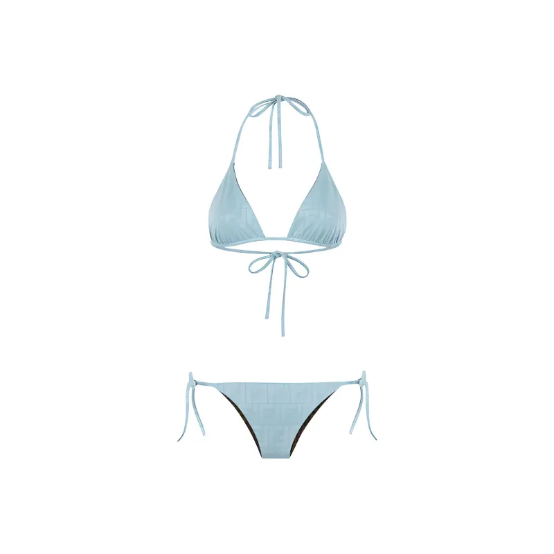 FENDI Jacquard Ff Motif Two Piece Swimsuit Light Blue-0