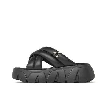 JOSINY Rubber Sole Cushioning Slip Resistant Abrasion Resistant Odor Resistant Quiet Slide Slippers Women's Black