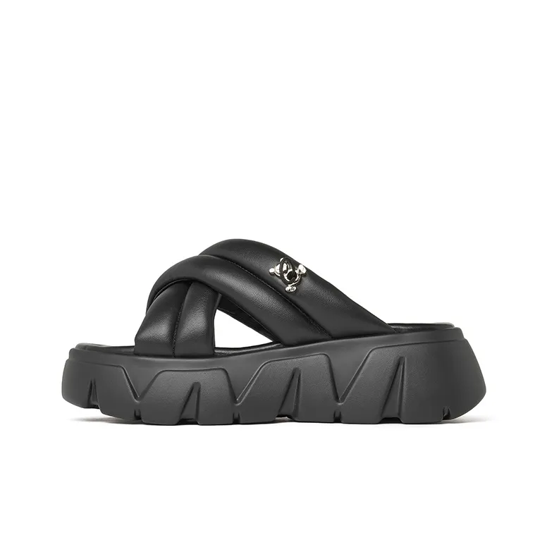 JOSINY Rubber Sole Cushioning Slip Resistant Abrasion Resistant Odor Resistant Quiet Slide Slippers Women's Black-0