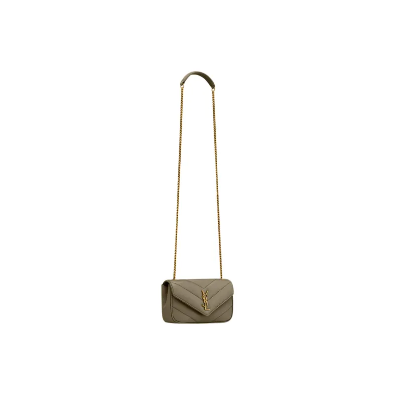 SAINT LAURENT LOULOU Lambskin Shoulder Bag, Crossbody Bag Mini Women's Dark Brown-1