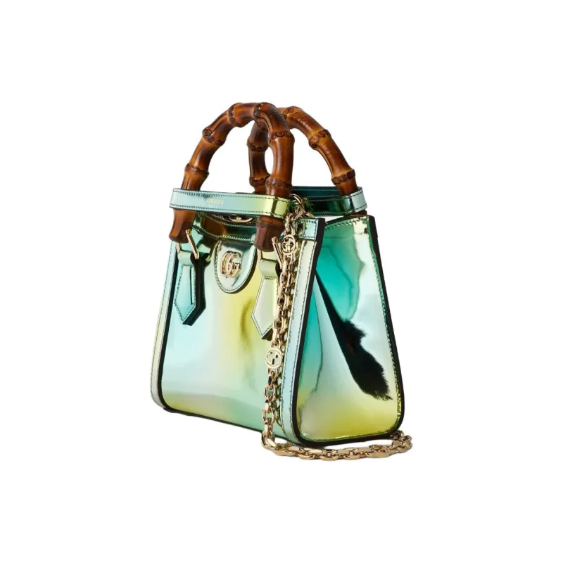 GUCCI Diana Mirror Finish Leather Tote Bag Shopping Bag Shoulder Bag Handbag Mini Women's Green Multicolor-1