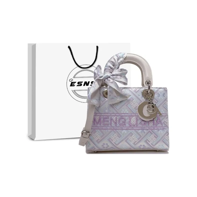 ESNSY Zhuangjin Lady Dior Bag, Shoulder Bag, Crossbody Bag, Handbag Women's Silver Purple/Pure White-0