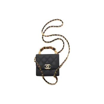 CHANEL 22K Autumn And Winter Litchi Cow Leather Flap Bag Crossbody One Shoulder Handbag Women's Black