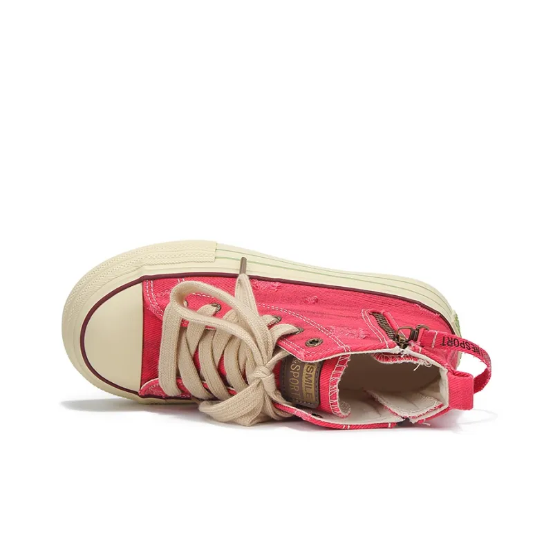 Yobn Anti Slip Wear Resistant High Top Skateboard Shoes Women's Red-5