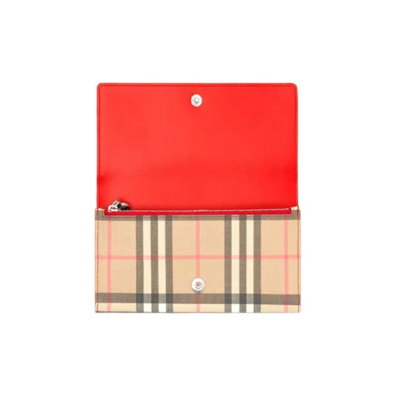 Burberry Leather Clutches Wallets Women's Lining Red Camel/Red-3
