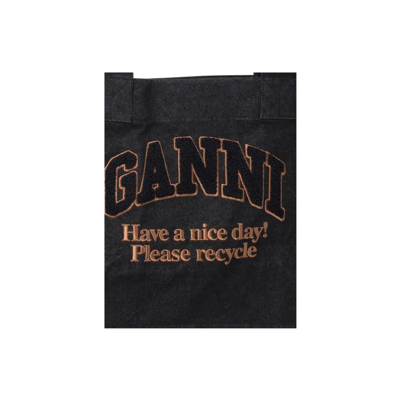 GANNI Cotton Tote Bag Shopping Bag Handbag Women's Black-3
