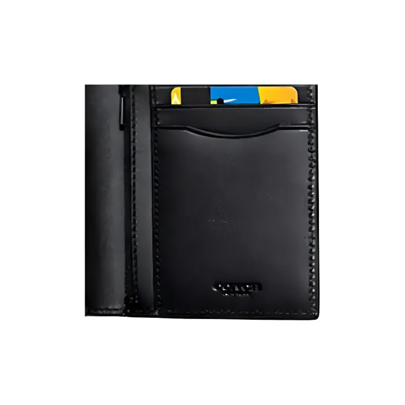 COACH Cross Grain Leather Coin Wallet, Foldable Card Holder Mini Men's Black-3