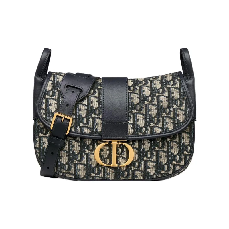 DIOR 30 Montaigne Cotton Crossbody Bag, Shoulder Bag Medium Size Women's Khaki & Blue-0